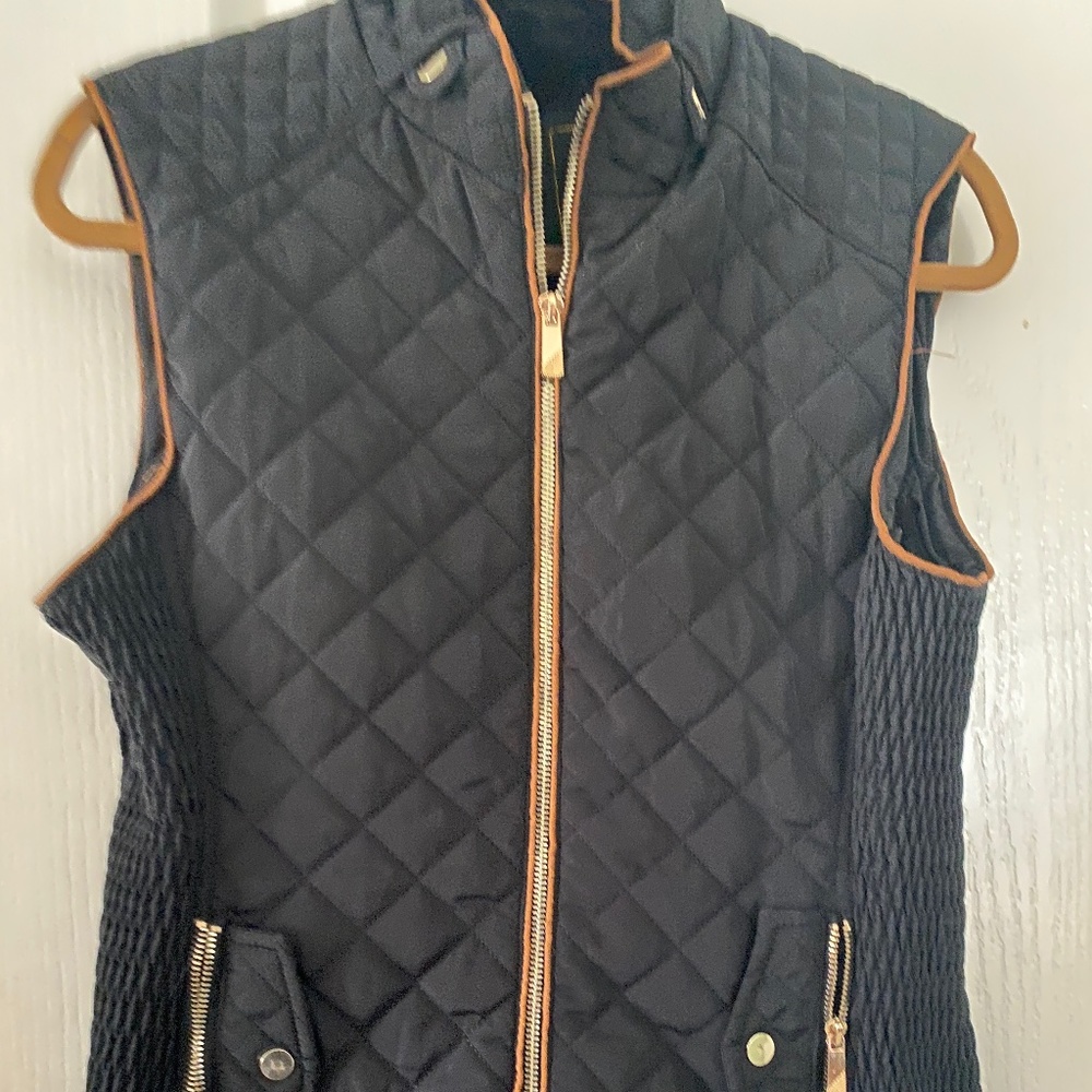 Black Quilted Vest with Tan Trim